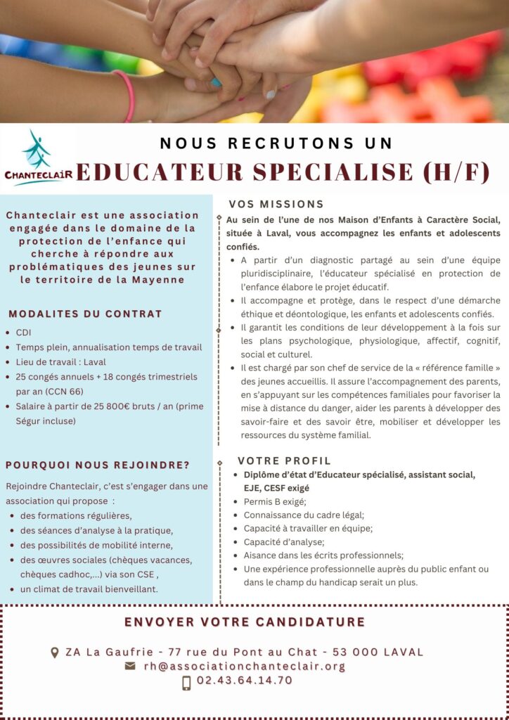 Annonce Educateur spécialisé Laval CDI