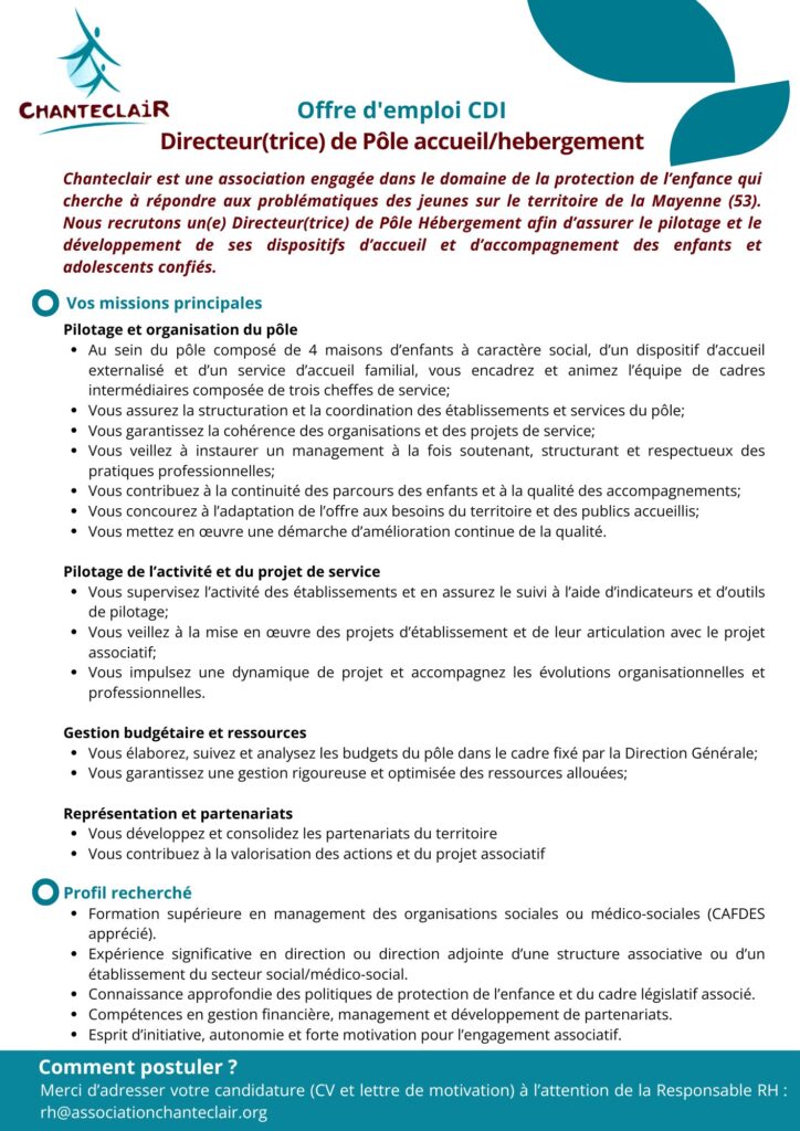 Annonce Directeur de pôle hébergement